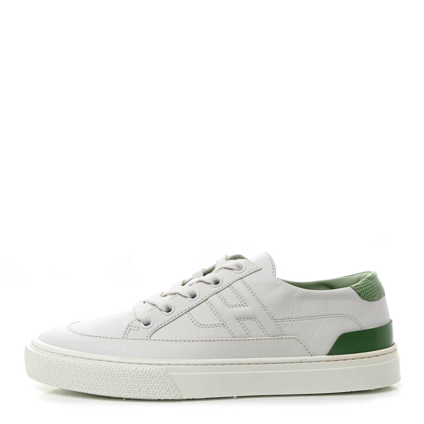 Shiny Lizard Calfskin Deep Sneakers 38 White Vert Jade