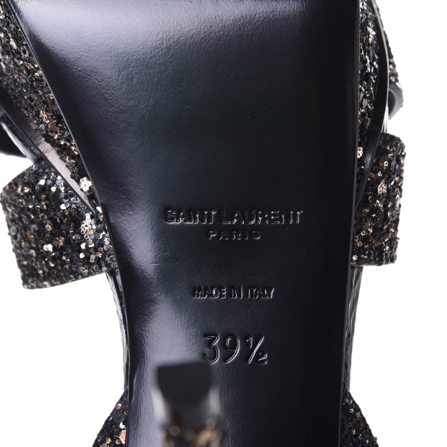 Saint Laurent Glitter Calfskin Ayers Tribute 75 Platform Sandals 39.5 Midnight 8 of 10