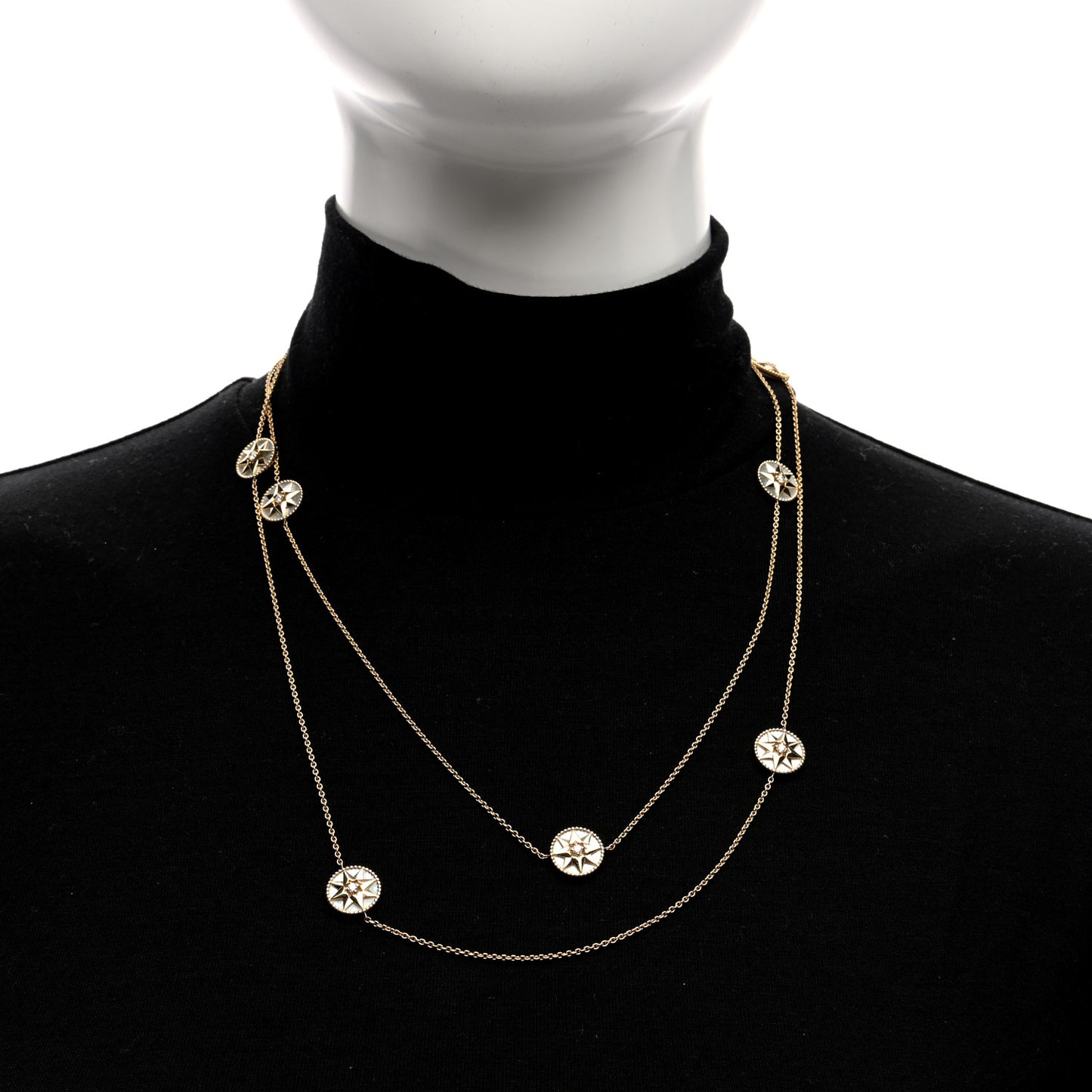 18K Yellow Gold Diamond Mother of Pearl Rose Des Vents 9-Station Long Necklace