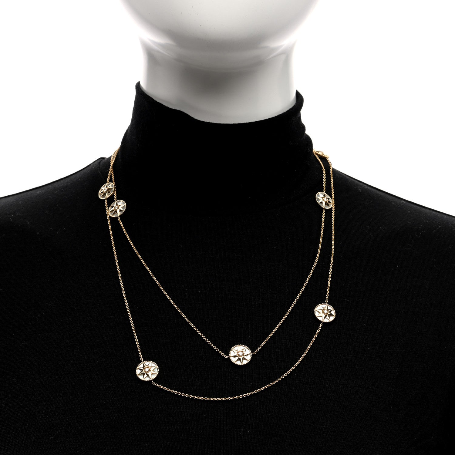 Christian Dior 18K Yellow Gold Diamond Mother of Pearl Rose Des Vents 9-Station Long Necklace 3 of 5