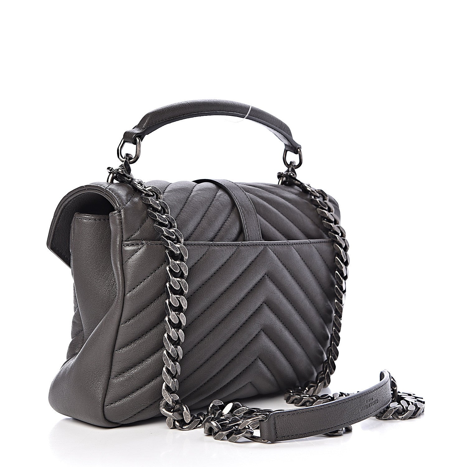 Saint Laurent Sheepskin Matelasse Chevron Monogram Medium College Bag Asphalt 3 of 9