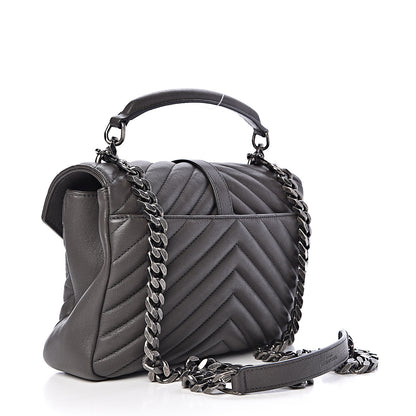 Saint Laurent Sheepskin Matelasse Chevron Monogram Medium College Bag Asphalt 3 of 9