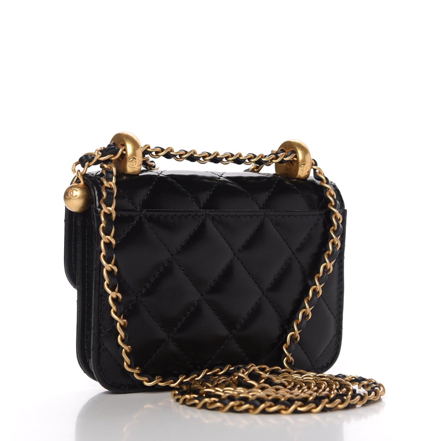 Calfskin Quilted Perfect Fit Coin Purse With Chain Black
