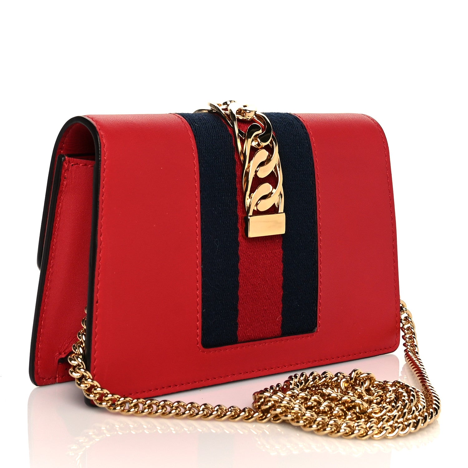 Gucci Calfskin Super Mini Sylvie Chain Shoulder Bag Hibiscus Red 3 of 10