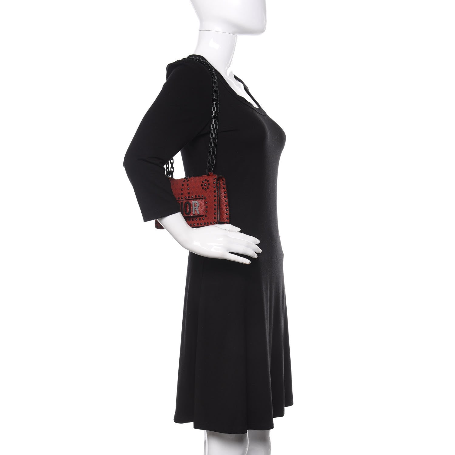 Christian Dior Calfskin Embossed Cannage Studded Mini J'Adior Chain Flap Bag Red 2 of 10