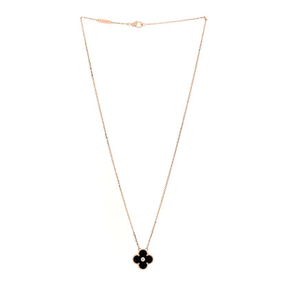 Van Cleef & Arpels 18K Rose Gold Diamond Black Onyx Vintage Alhambra Pendant Necklace 3 of 7