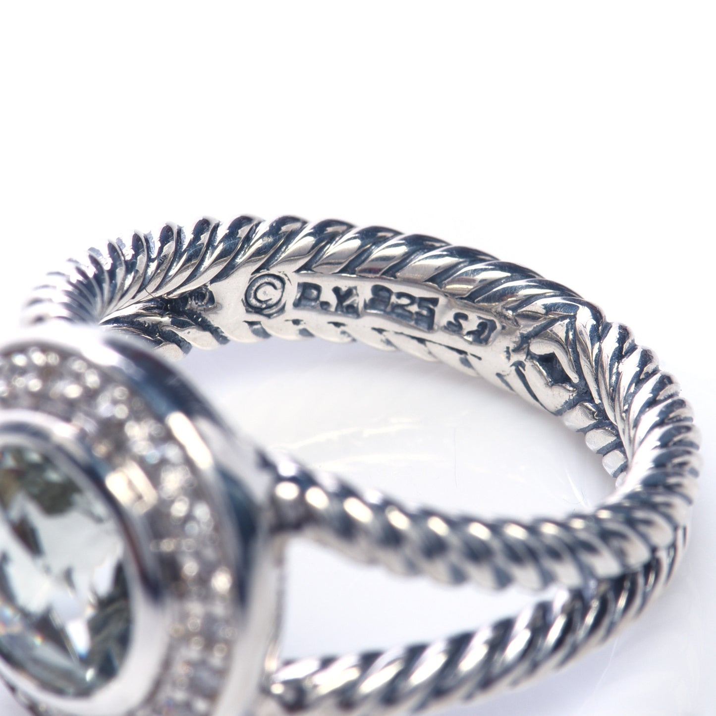 Sterling Silver Diamond Prasiolite 8mm Petite Cerise Ring 52 6