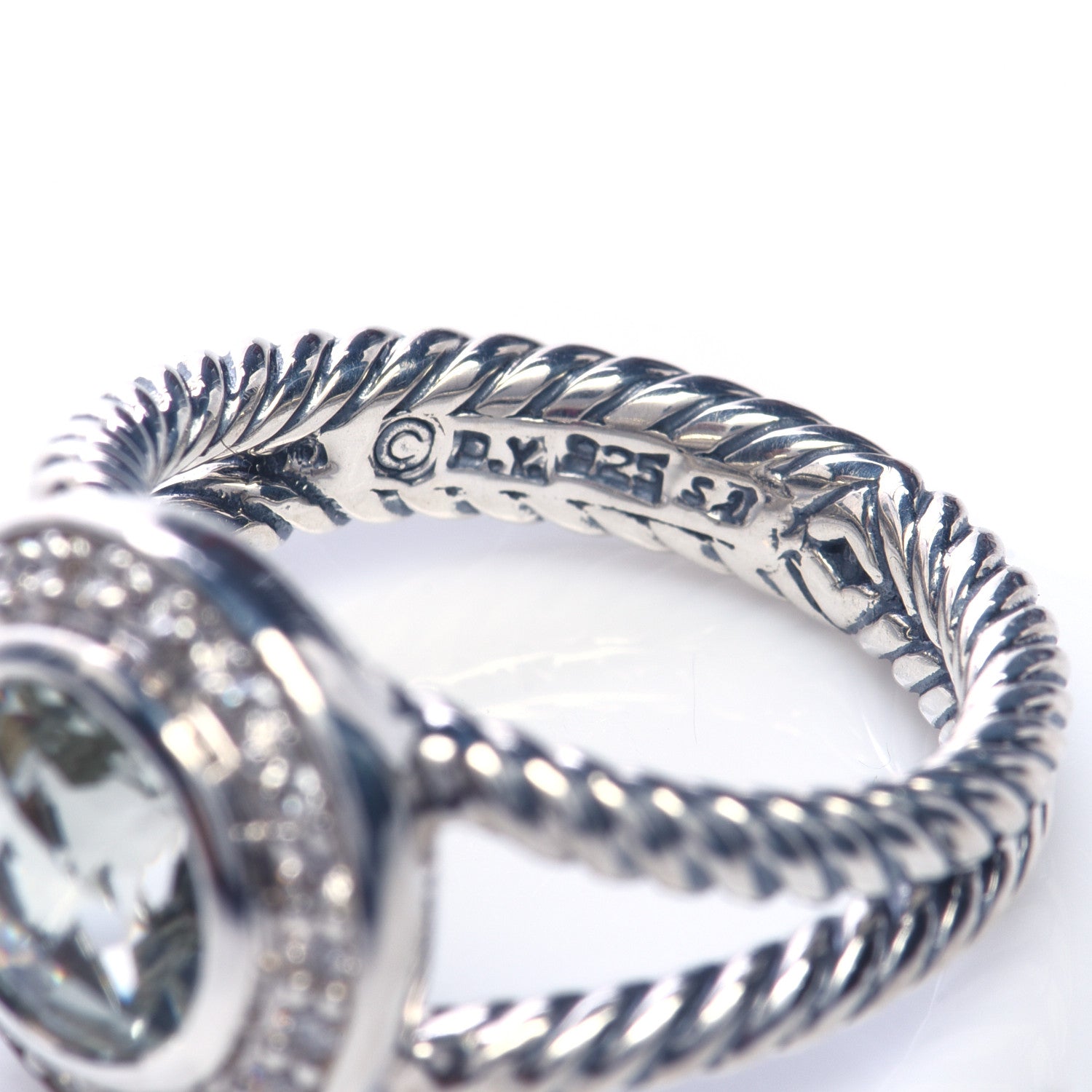 David Yurman Sterling Silver Diamond Prasiolite 8mm Petite Cerise Ring 52 6 5 of 6