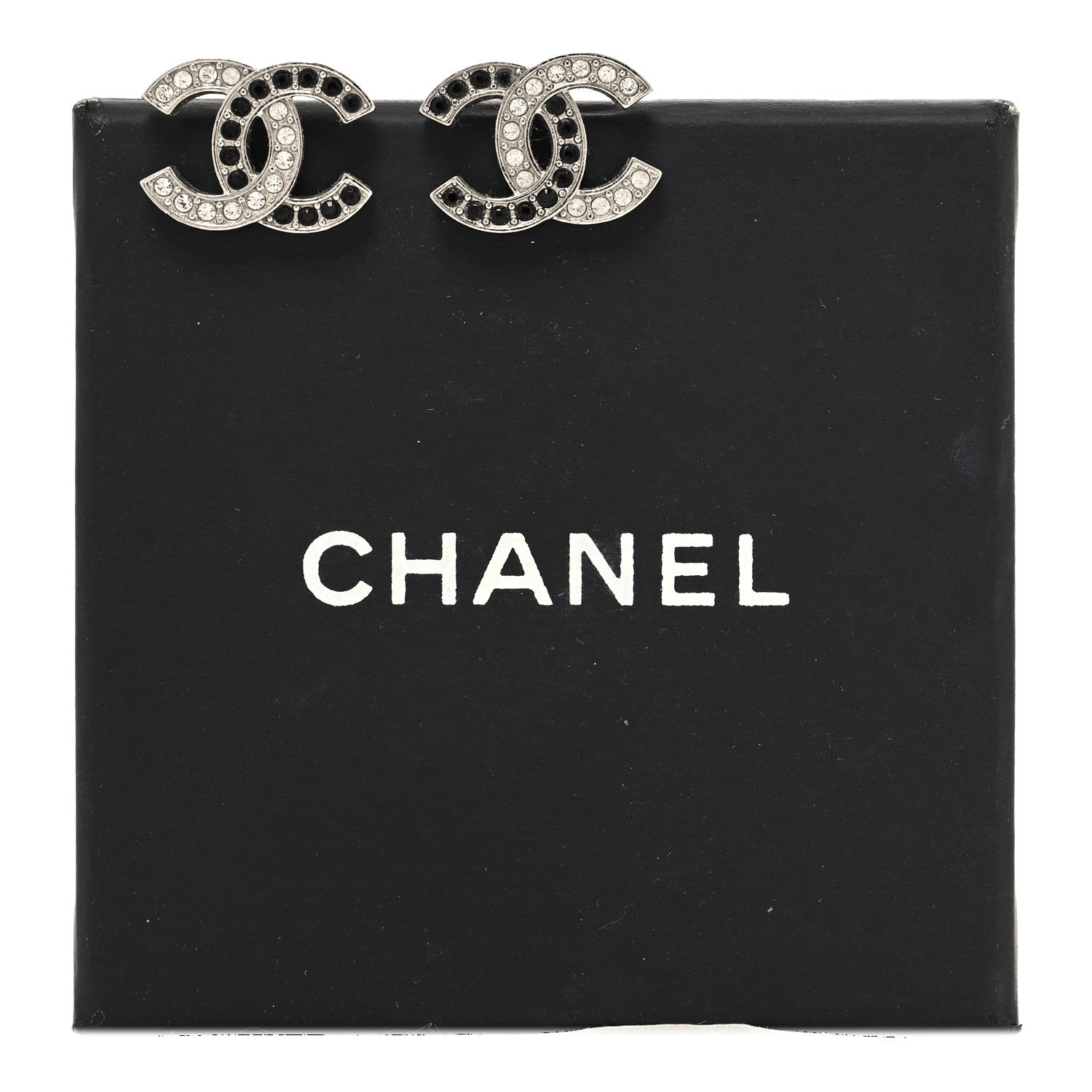 Chanel Crystal CC Earrings Silver Black 5 of 5