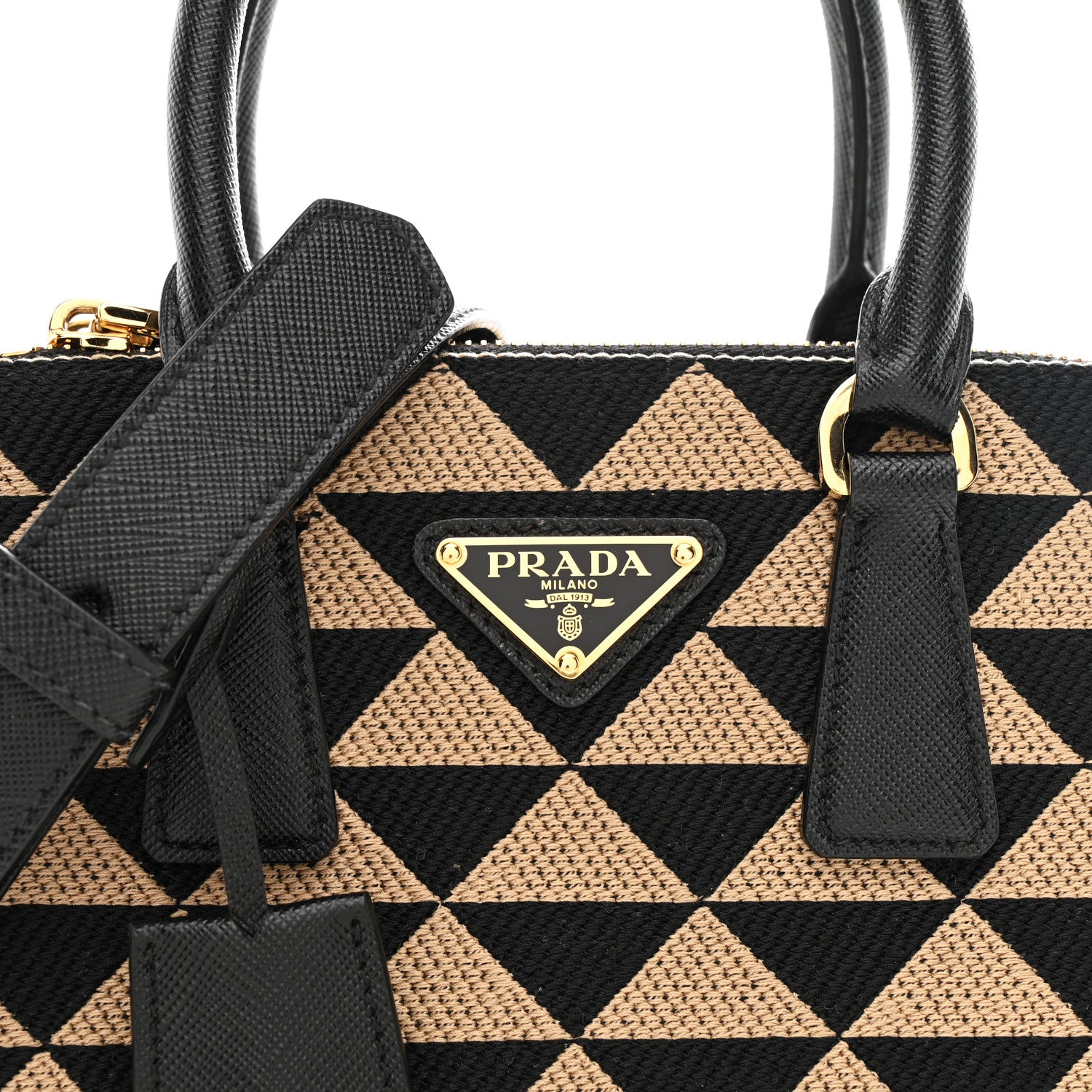 Prada Jacquard Saffiano Triangolo Symbole Embroidered Mini Galleria Double Zip Tote Black Corda 8 of 10