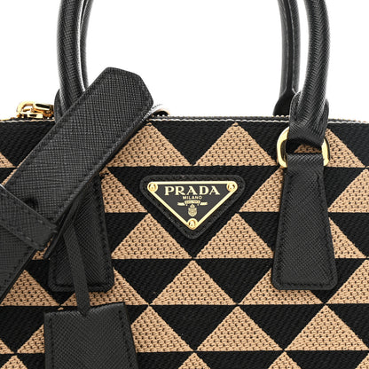Prada Jacquard Saffiano Triangolo Symbole Embroidered Mini Galleria Double Zip Tote Black Corda 8 of 10