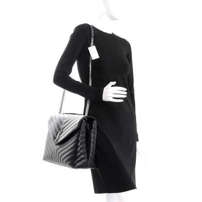 Saint Laurent Calfskin Y Quilted Monogram Large Loulou Chain Satchel Black 2 of 9