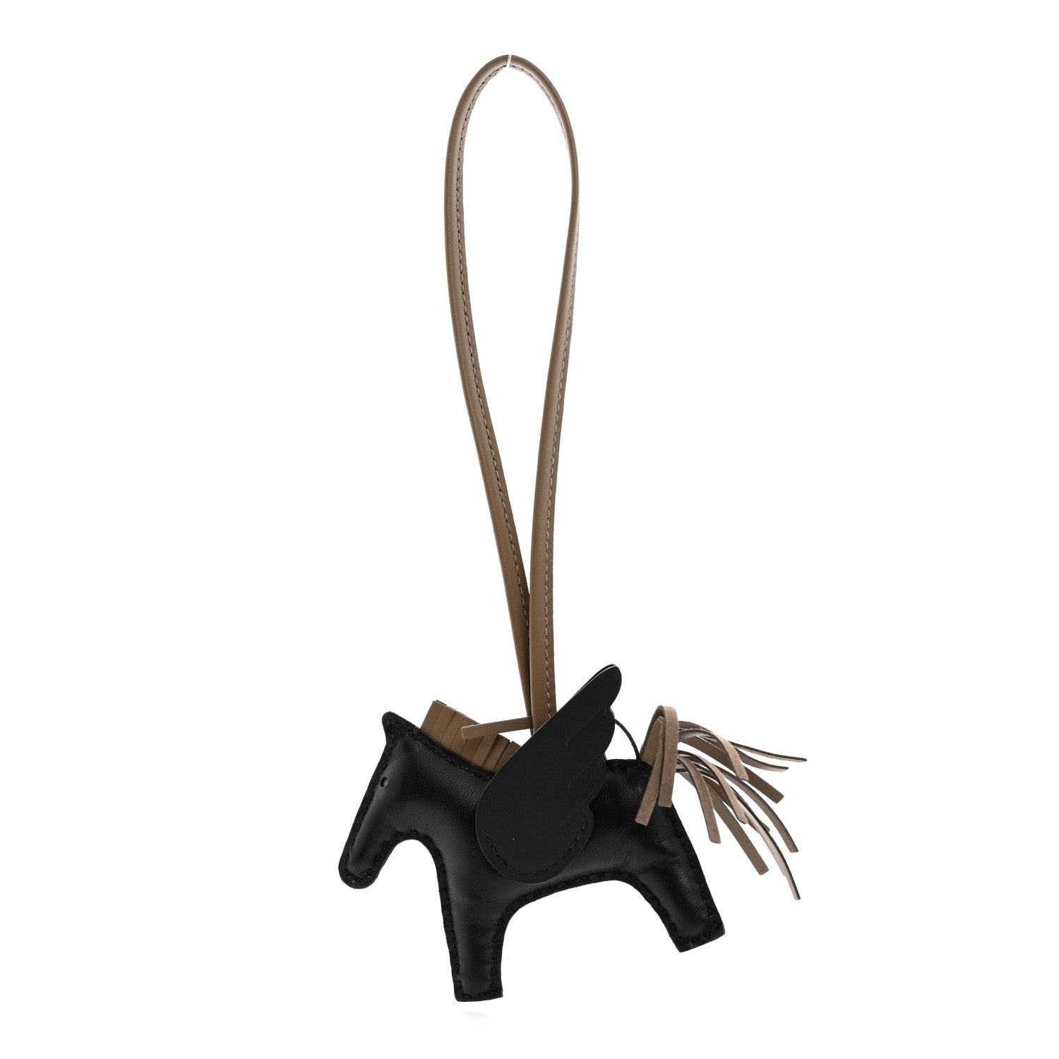 Hermes Milo Lambskin Grigri Rodeo Pegase Horse Bag Charm PM Black Etoupe 1 of 5