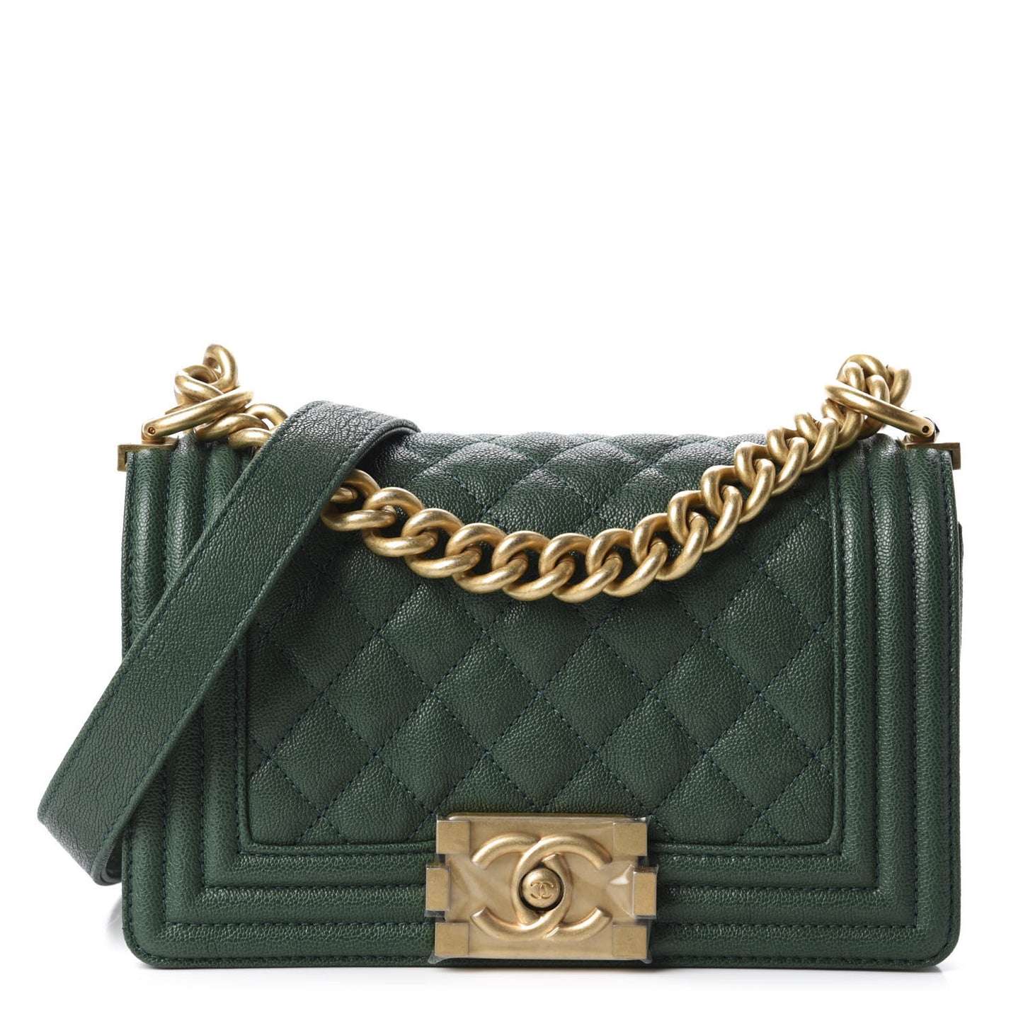 Caviar Quilted Small Boy Flap Green