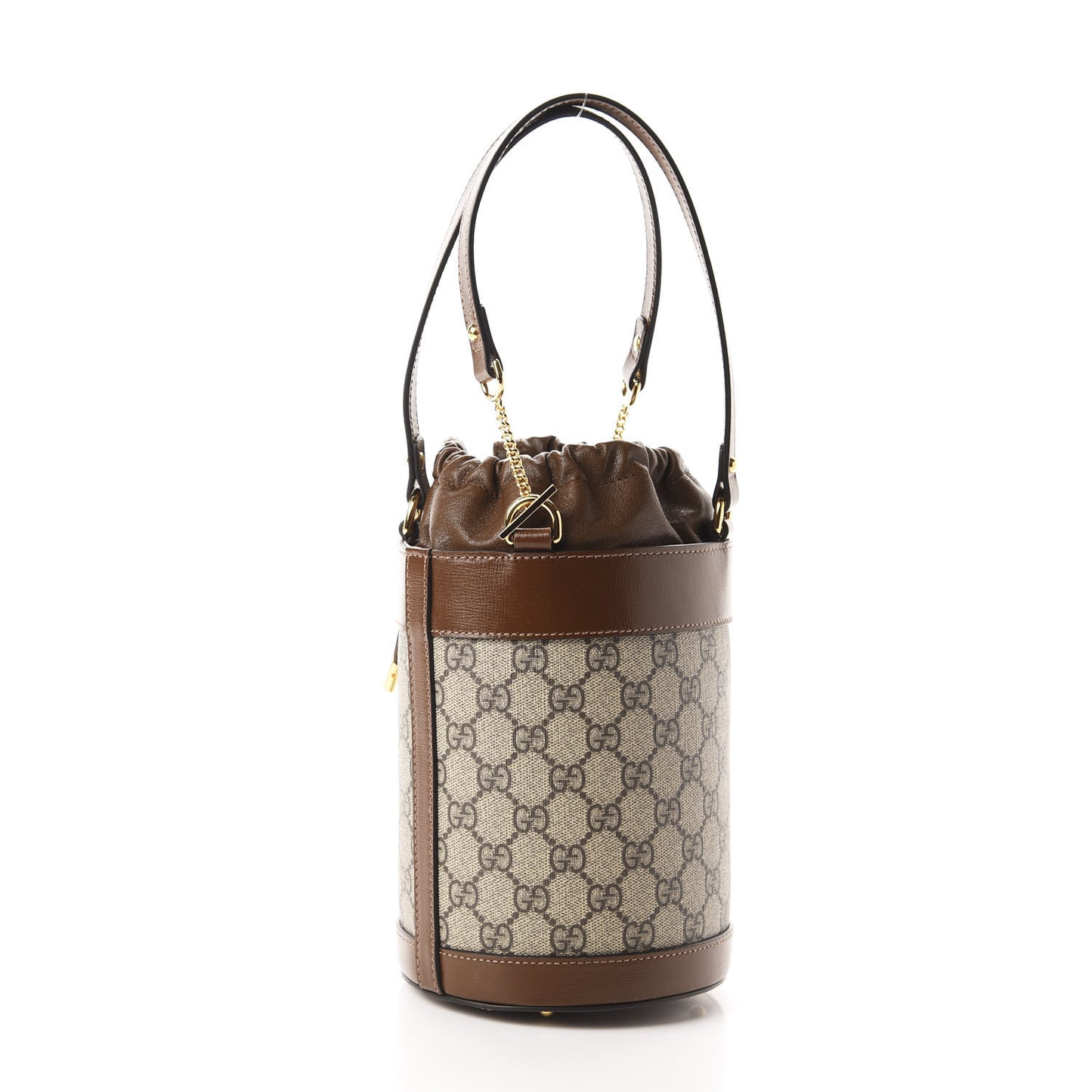GG Supreme Monogram Small 1955 Horsebit Bucket Bag Beige Brown Sugar