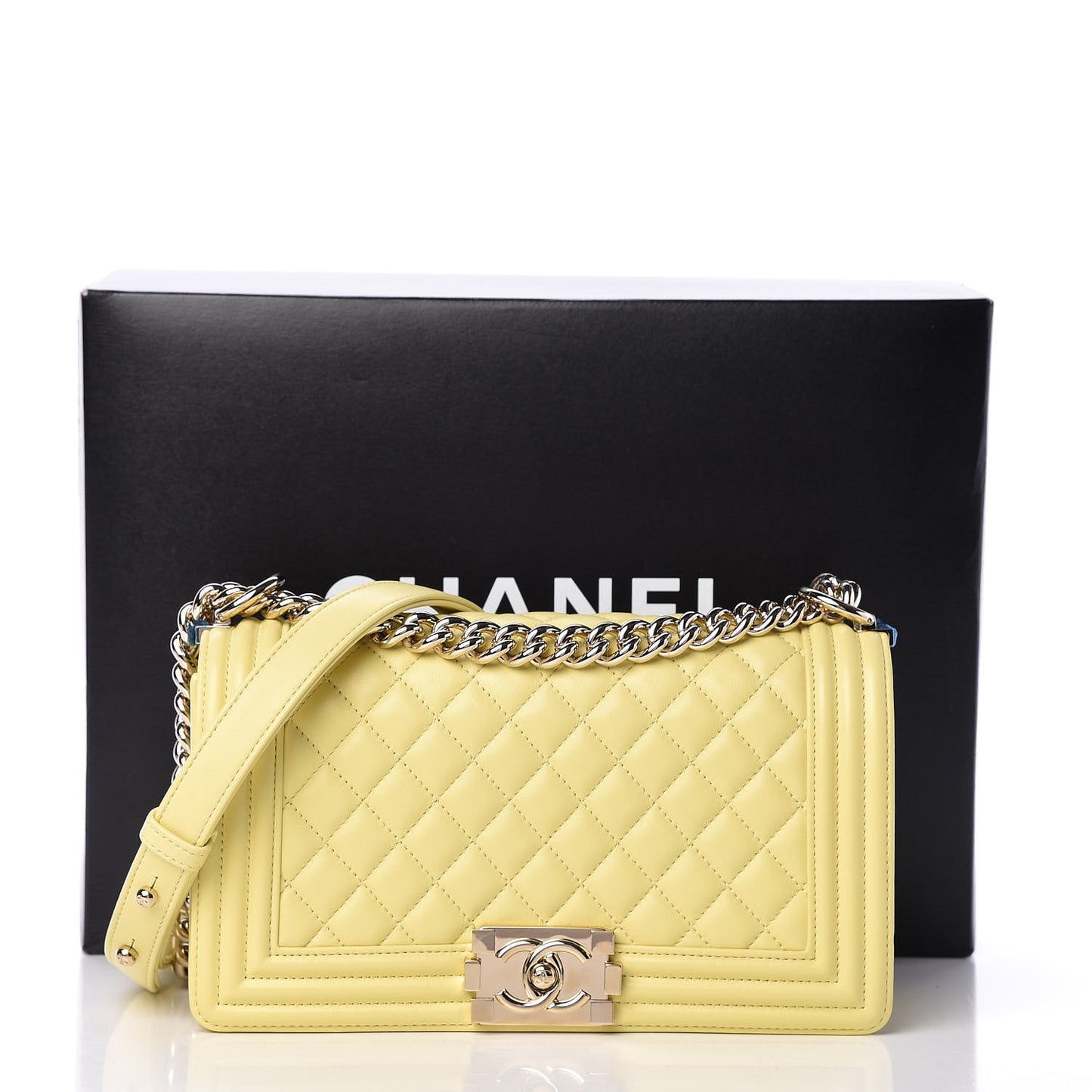 Lambskin Quilted Medium Boy Flap Yellow