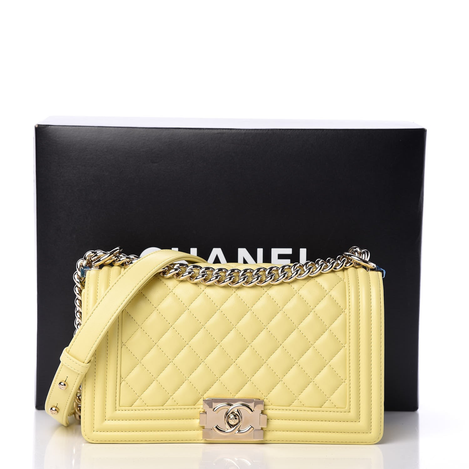 Chanel Lambskin Quilted Medium Boy Flap Yellow 9 of 14