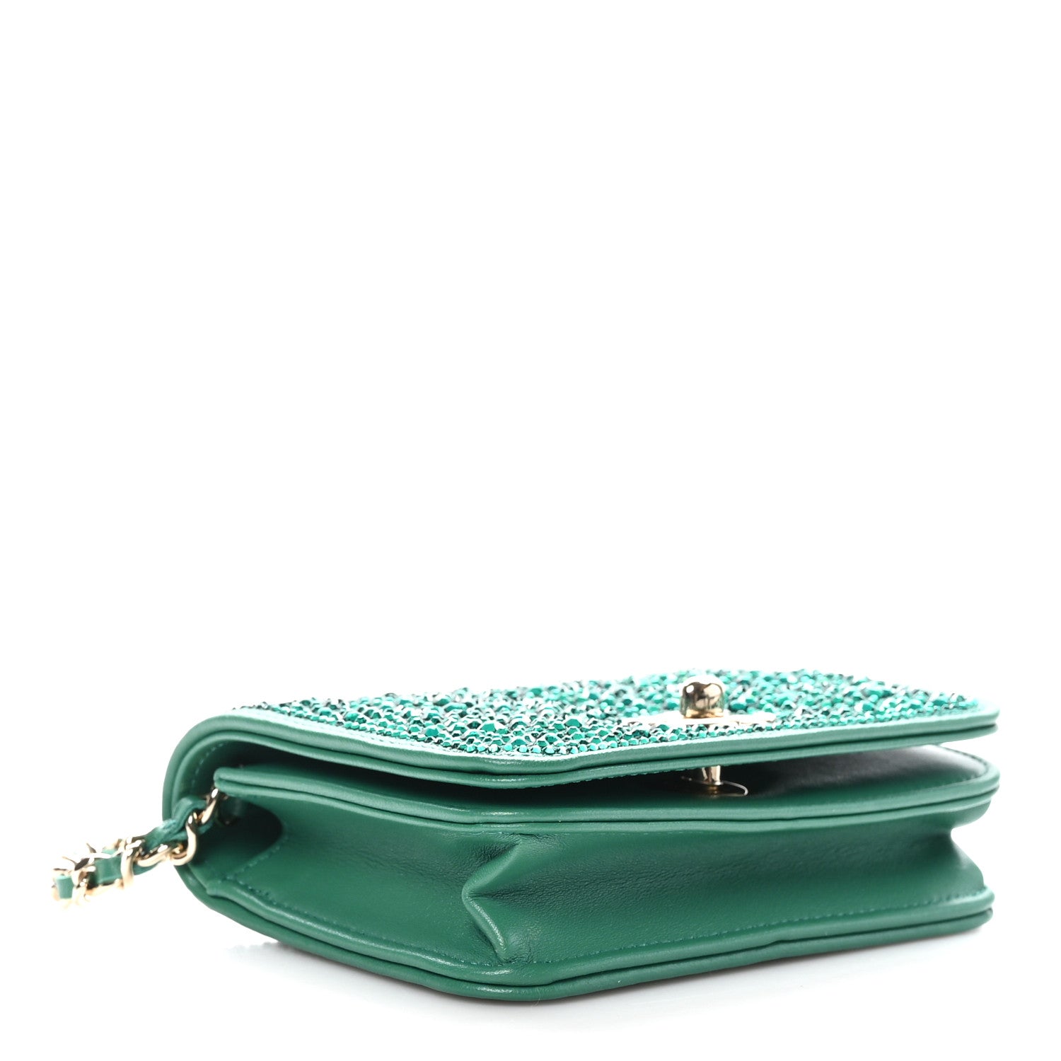 Chanel Lambskin Crystal Diamante Clutch With Chain Green 4 of 12