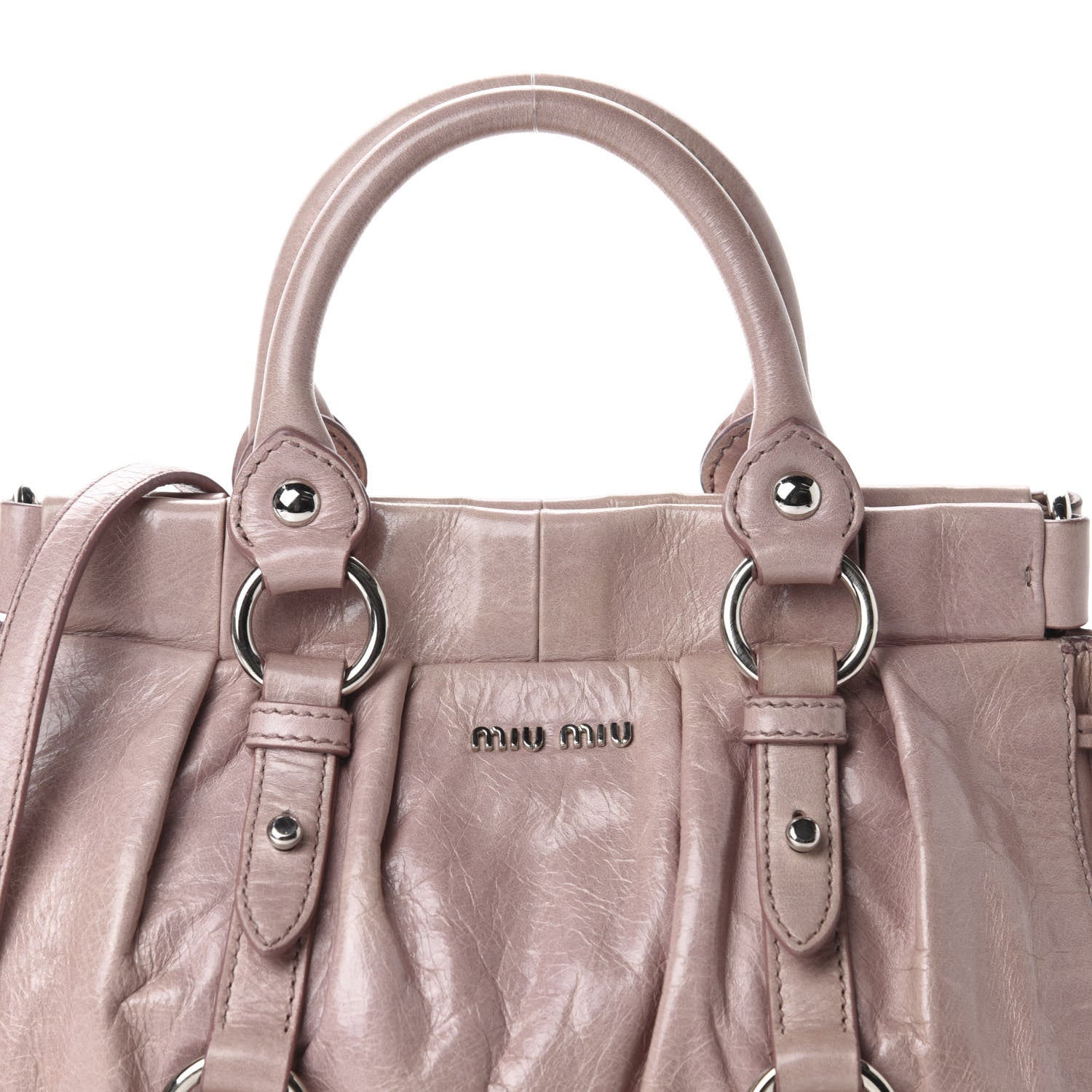 Miu Miu Vitello Shine Top Handle Satchel Mughetto 13 of 13