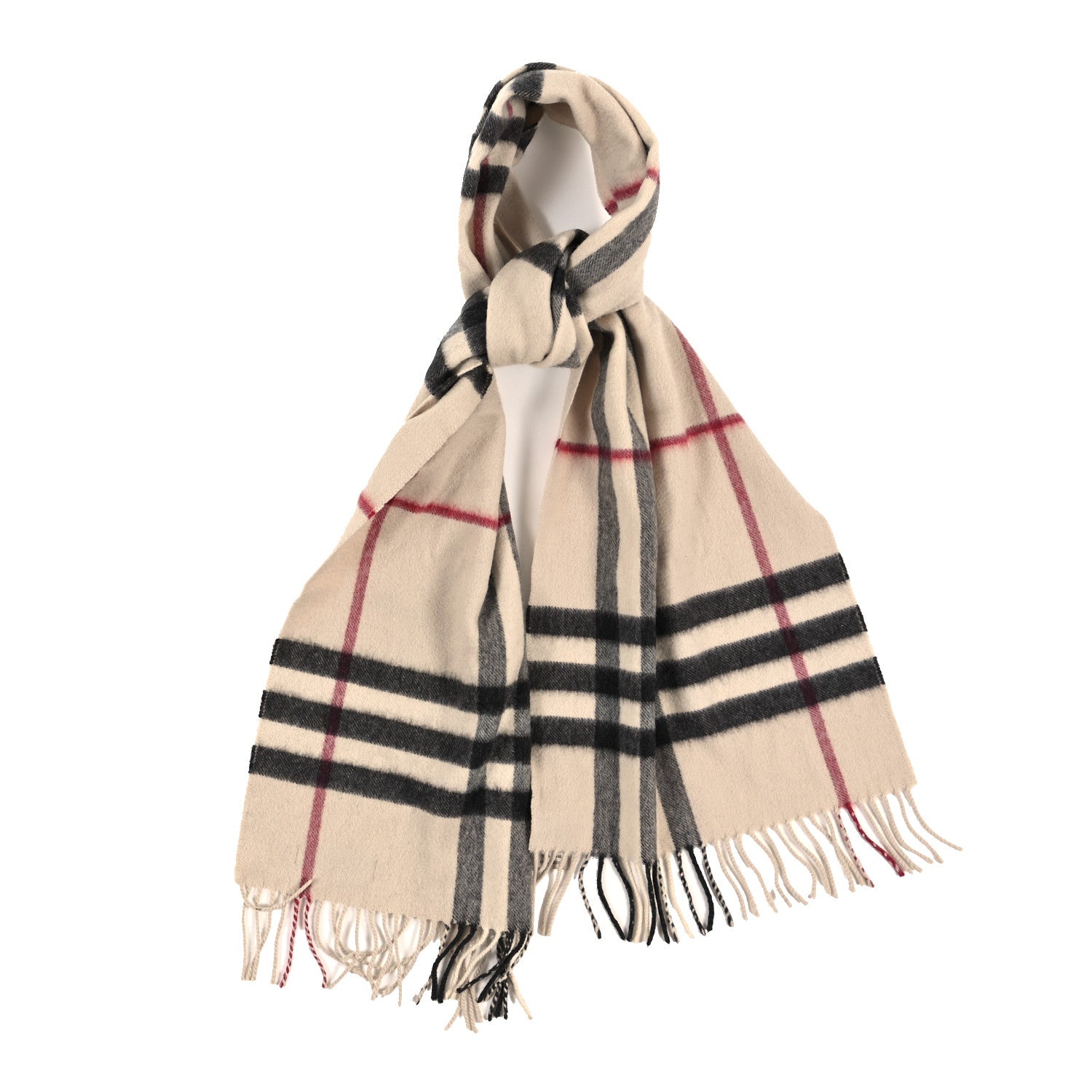 Burberry Cashmere Giant Check Fringe Scarf Ivory 1 of 4