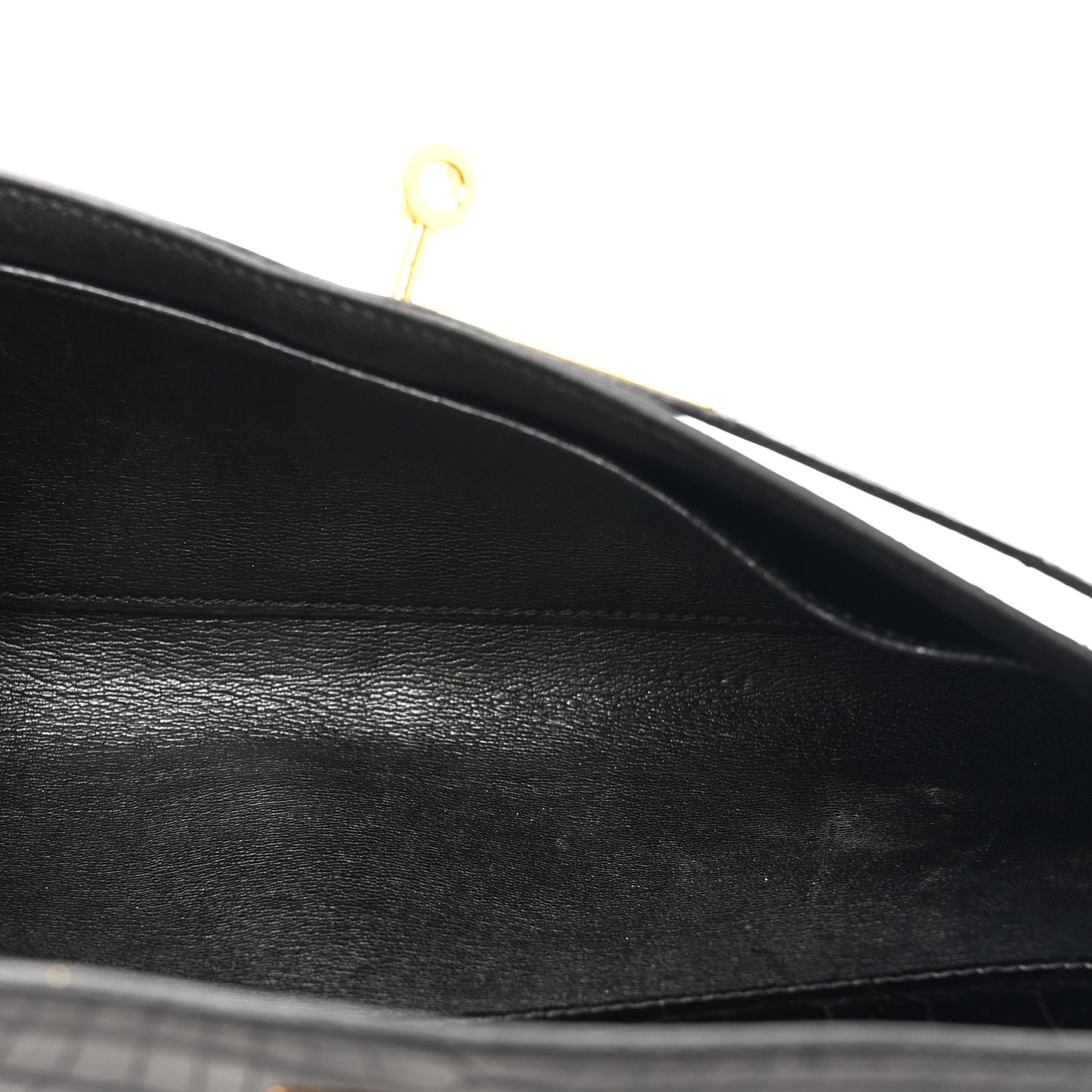 Shiny Porosus Crocodile Kelly Cut Pochette Black