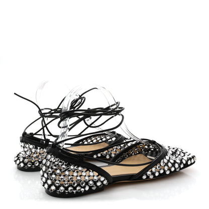 Bottega Veneta Mesh Nappa Crystal Embellished Sparkle Stretch Ankle Tie Flats 38 Black 5 of 8