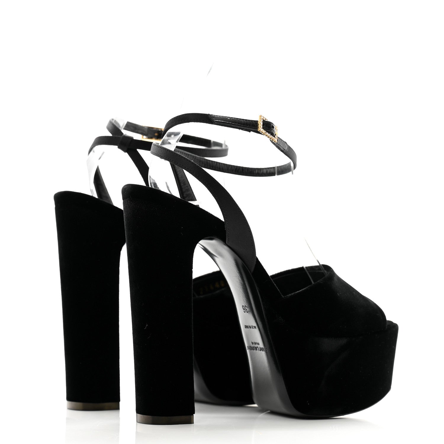 Saint Laurent Velvet Jodie Platform Sandals 36 Black 4 of 14