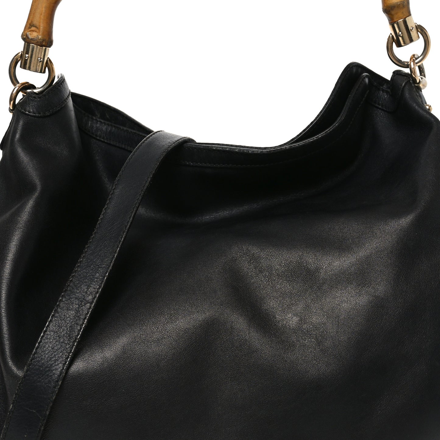 Calfskin Peggy Bamboo Top Handle Hobo Black