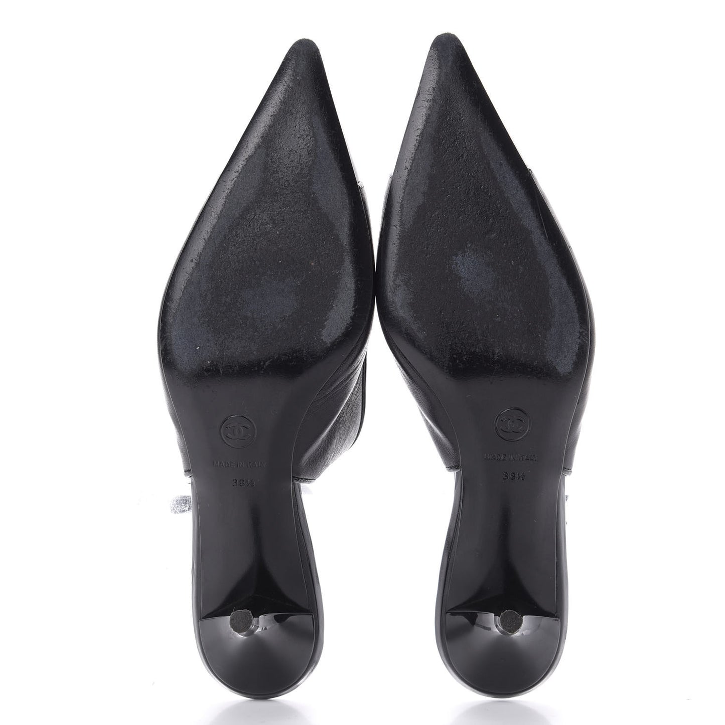Lambskin Patent Cap Toe CC Slingback Heels 38.5 Black