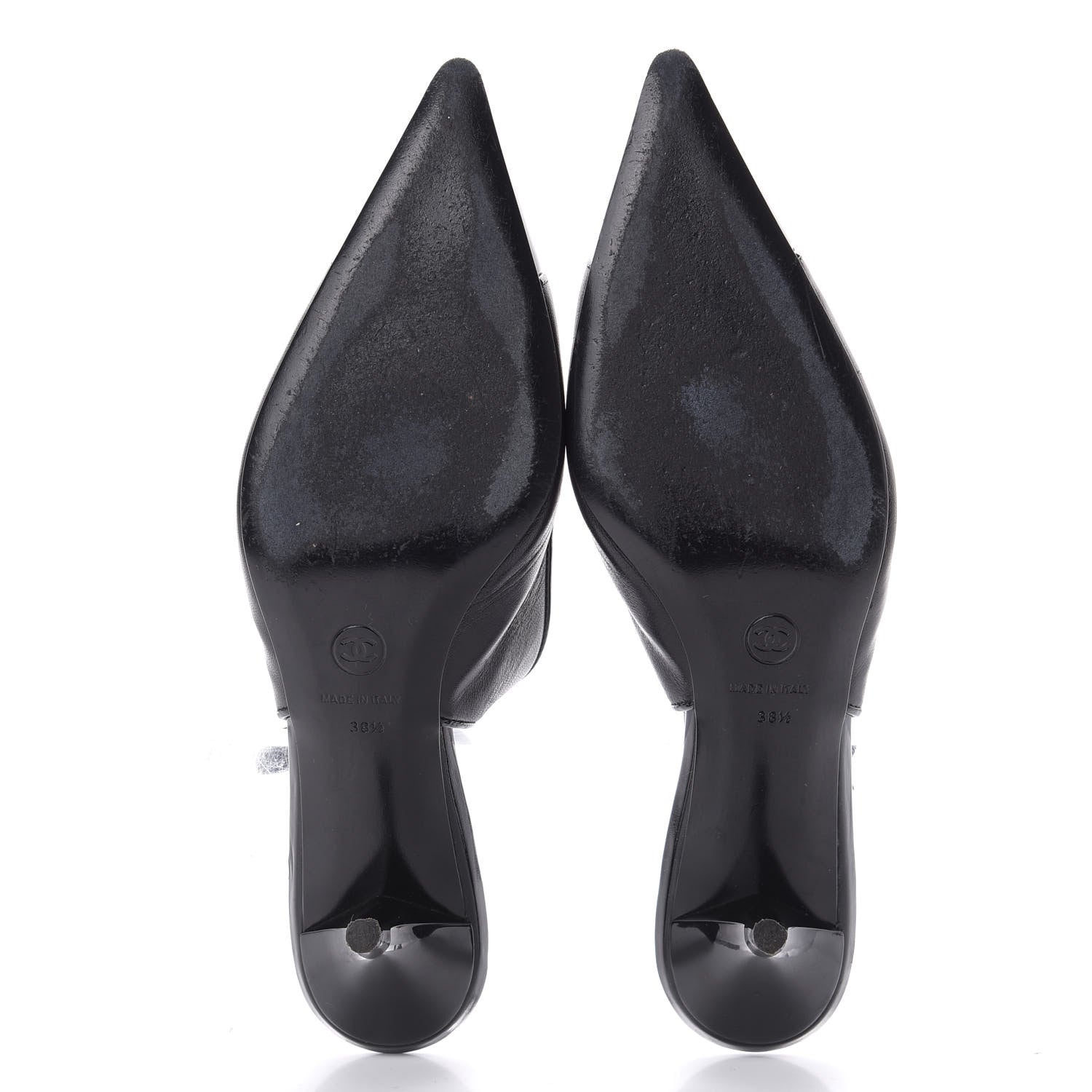 Chanel Lambskin Patent Cap Toe CC Slingback Heels 38.5 Black 6 of 8