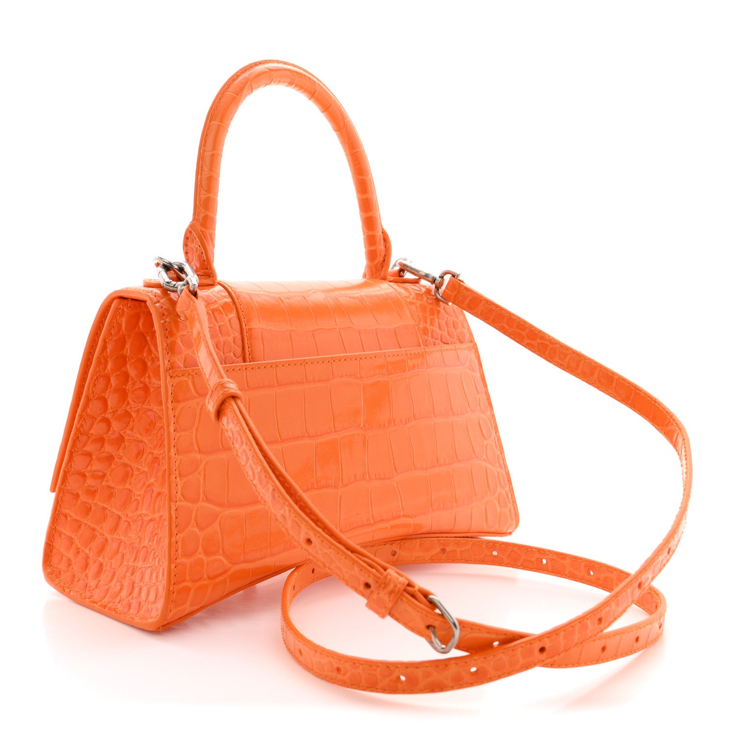 Balenciaga Shiny Calfskin Crocodile Embossed Small Hourglass Top Handle Bag Pop Orange 3 of 12