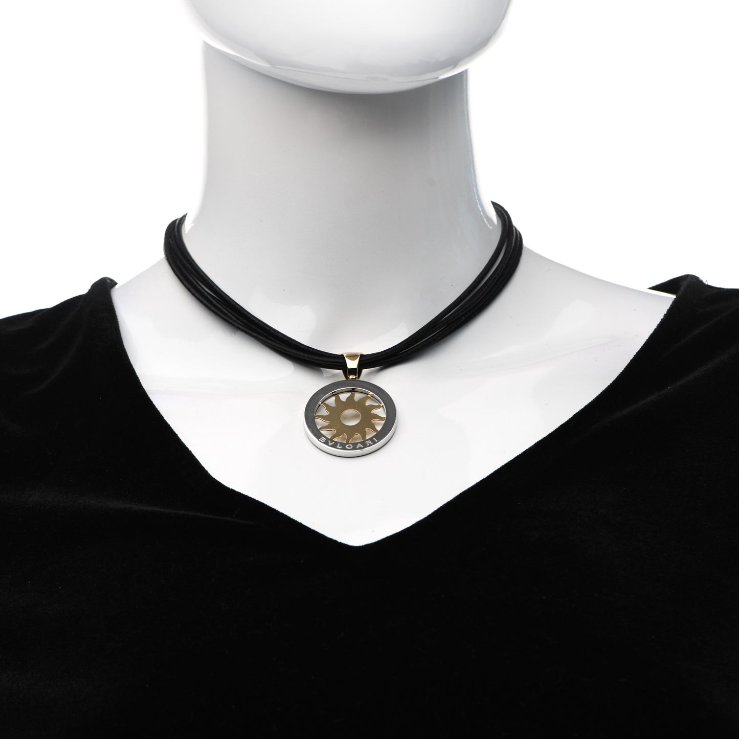 Stainless Steel 18K Yellow Gold Calfskin Tondo Sun Pendant Necklace