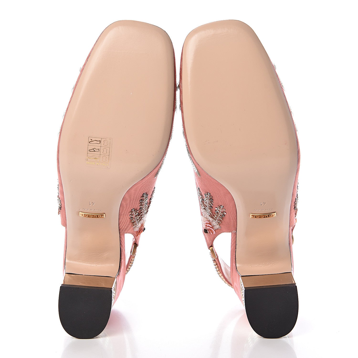 Gucci Moire Fabric Eyes Crystal Square G Madelyn Slingbacks 41 New Blush 9 of 10