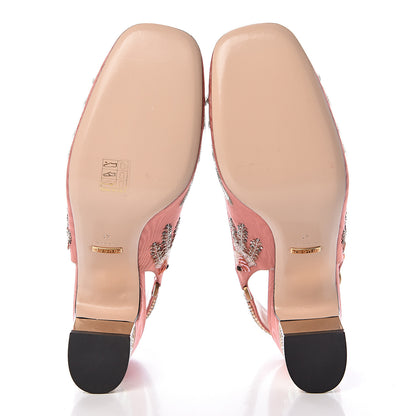 Gucci Moire Fabric Eyes Crystal Square G Madelyn Slingbacks 41 New Blush 9 of 10