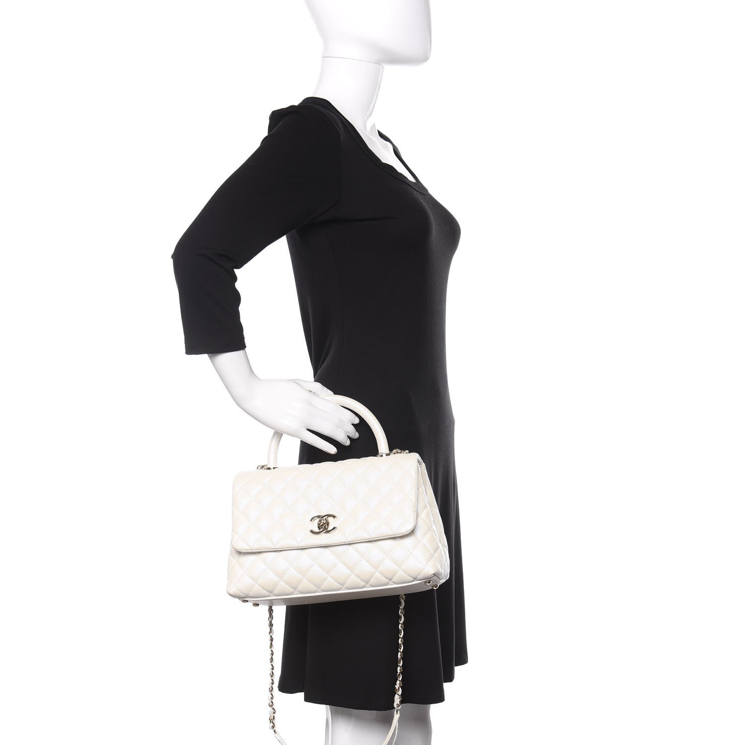 Chanel Iridescent Caviar Quilted Small Coco Handle Flap White 3 of 10