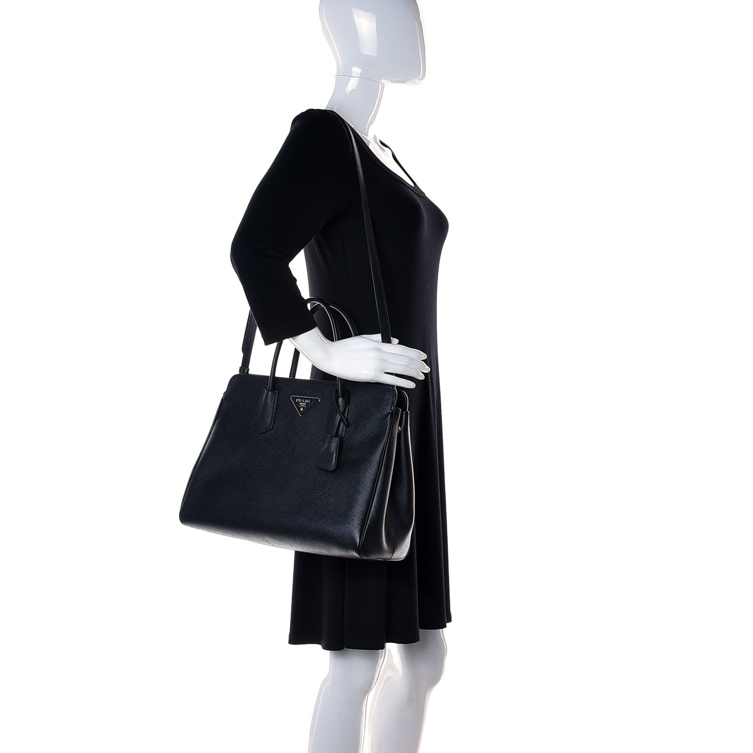 Prada Saffiano Cuir Medium Tote Black Fuoco 2 of 15