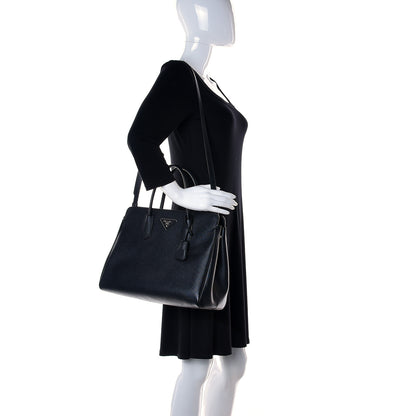 Prada Saffiano Cuir Medium Tote Black Fuoco 2 of 15