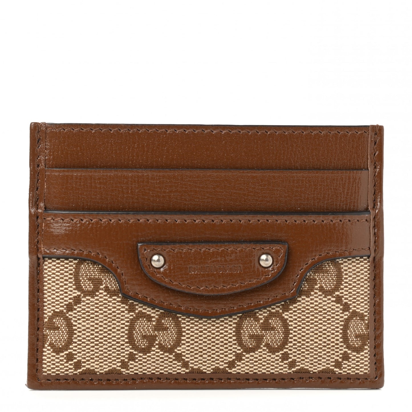 X GUCCI GG Monogram Azalea Calfskin Neo Classic Card Holder Beige Ebony Brown Sugar