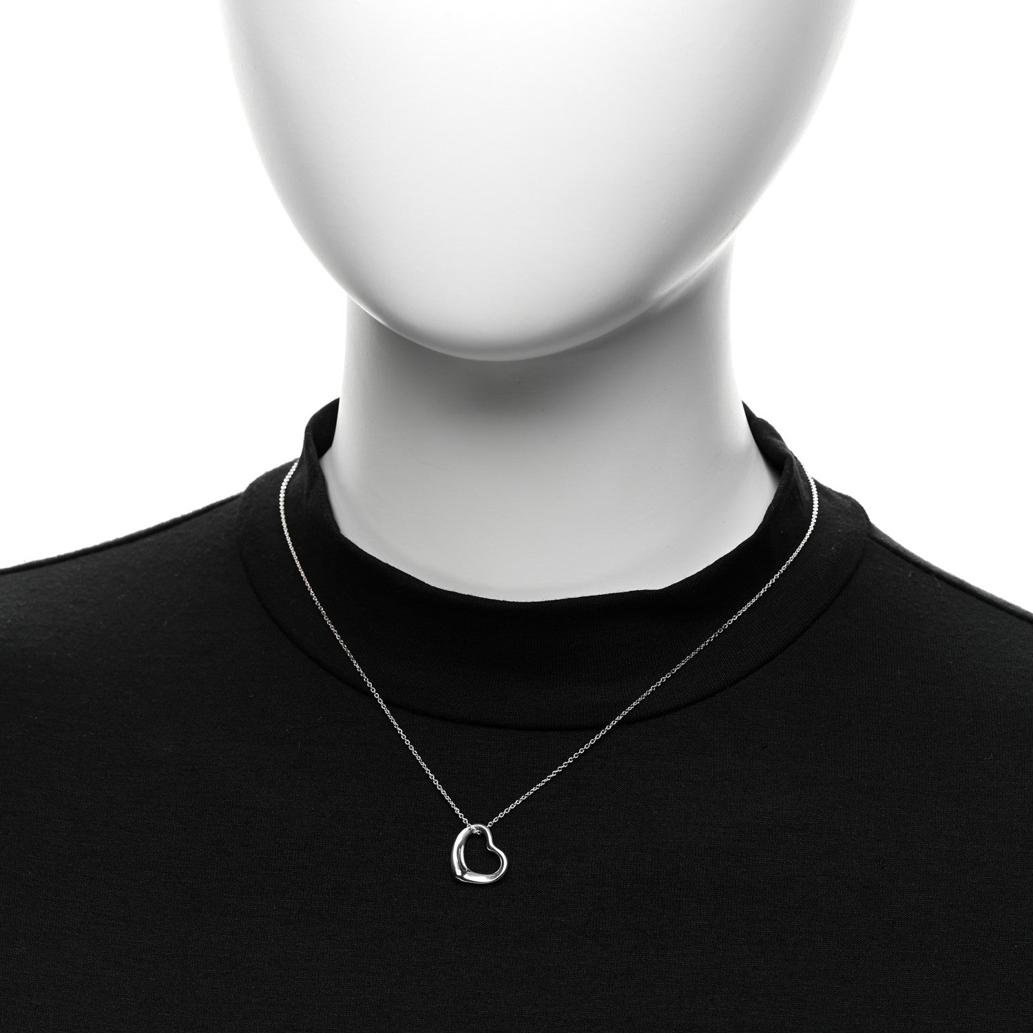 Tiffany Sterling Silver Elsa Peretti 14mm Open Heart Pendant Necklace 2 of 6