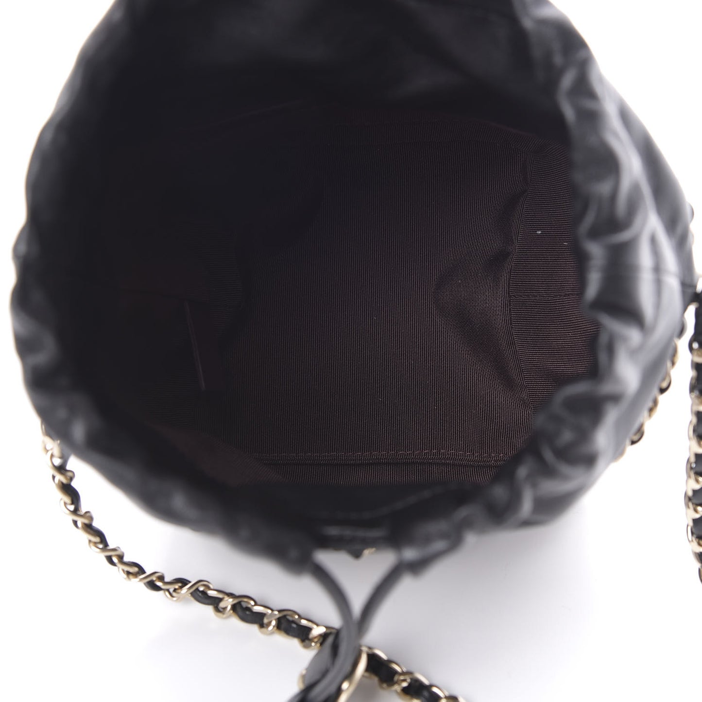 Lambskin Bucket Chain Drawstring Bag Black