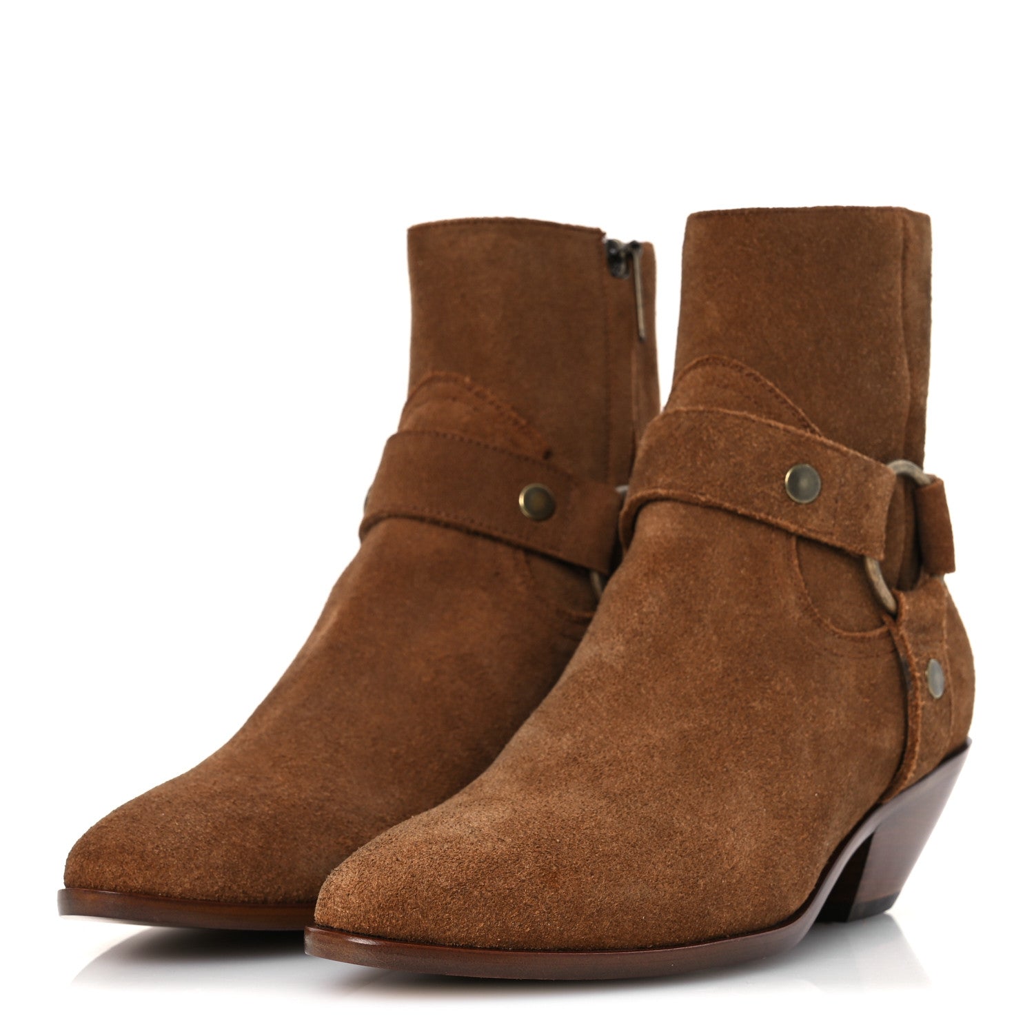 Saint Laurent Suede Curtis Harness Ankle Booties 37 Noisette 4 of 16