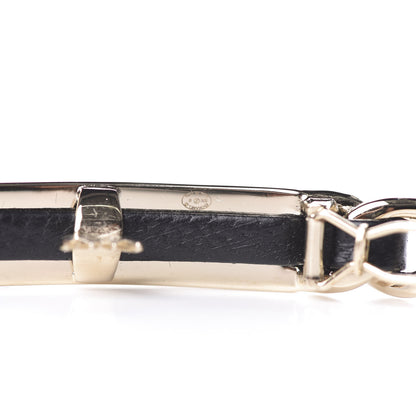 Chanel Metal Lambskin Crystal Sergeant Hair Clip Barette Black Gold 3 of 4