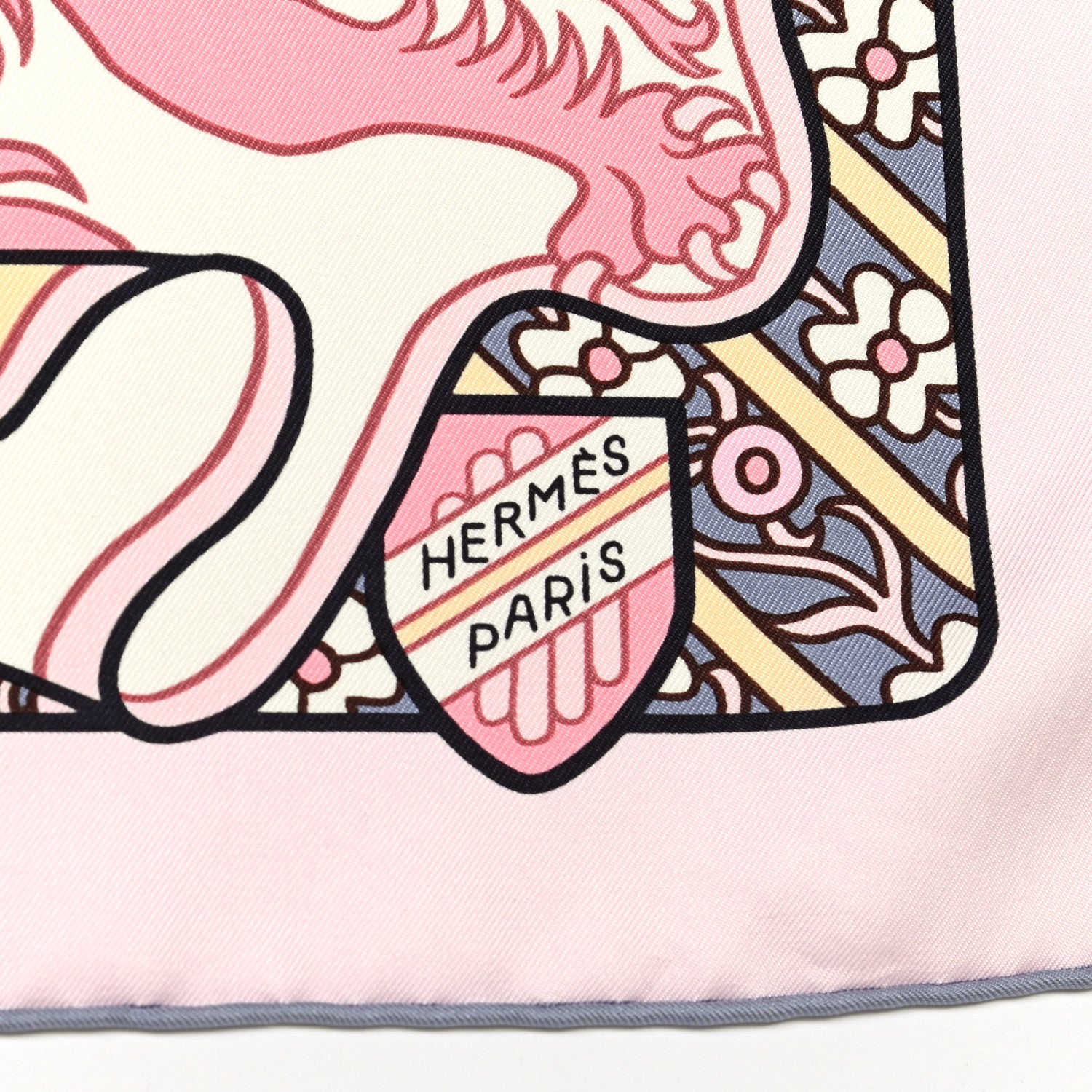 Hermes Silk Carre Duels Oniriques Scarf 90 Rose Pale Gris Jaune 4 of 10