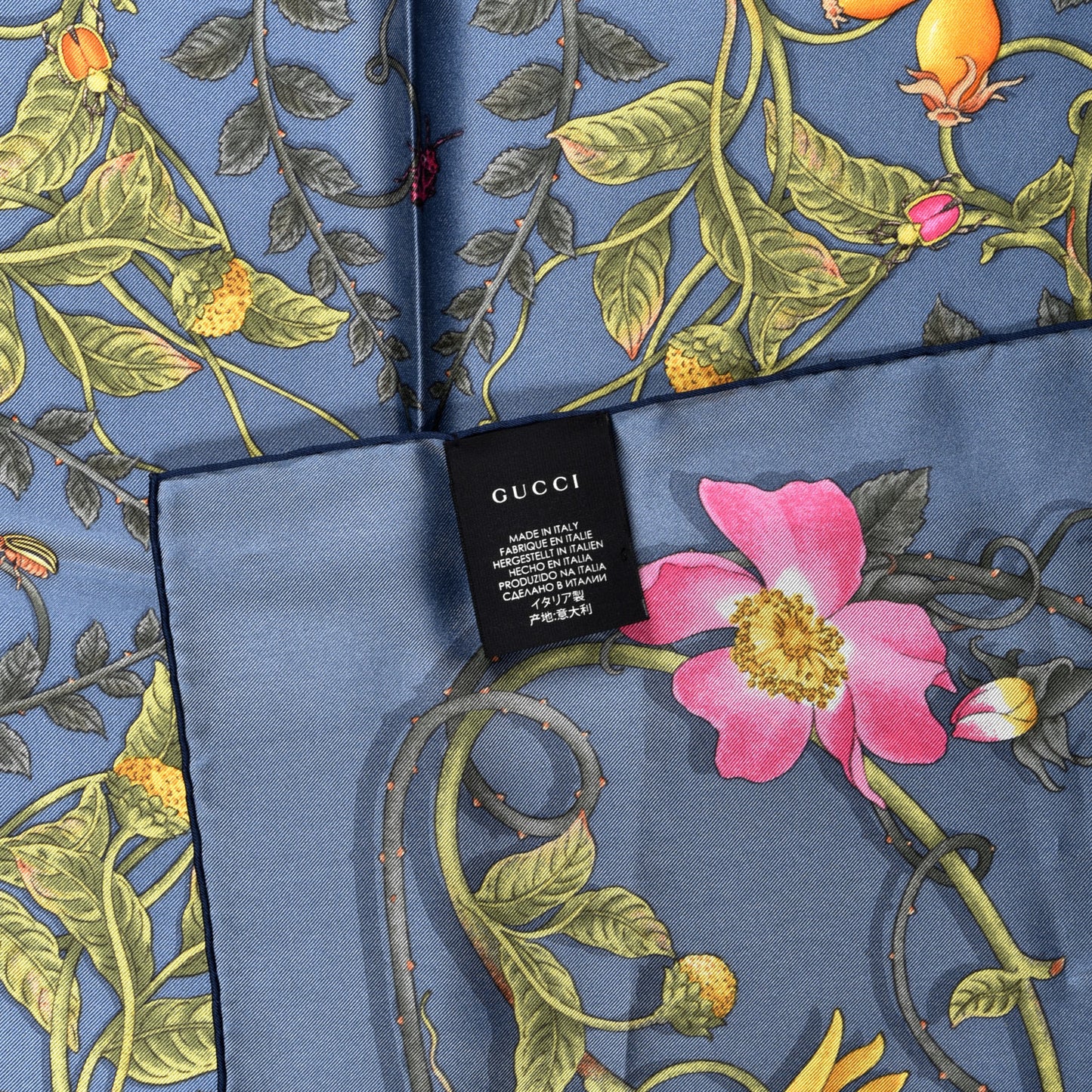 Silk Twill Flowerwebby Square Scarf Sky Blue