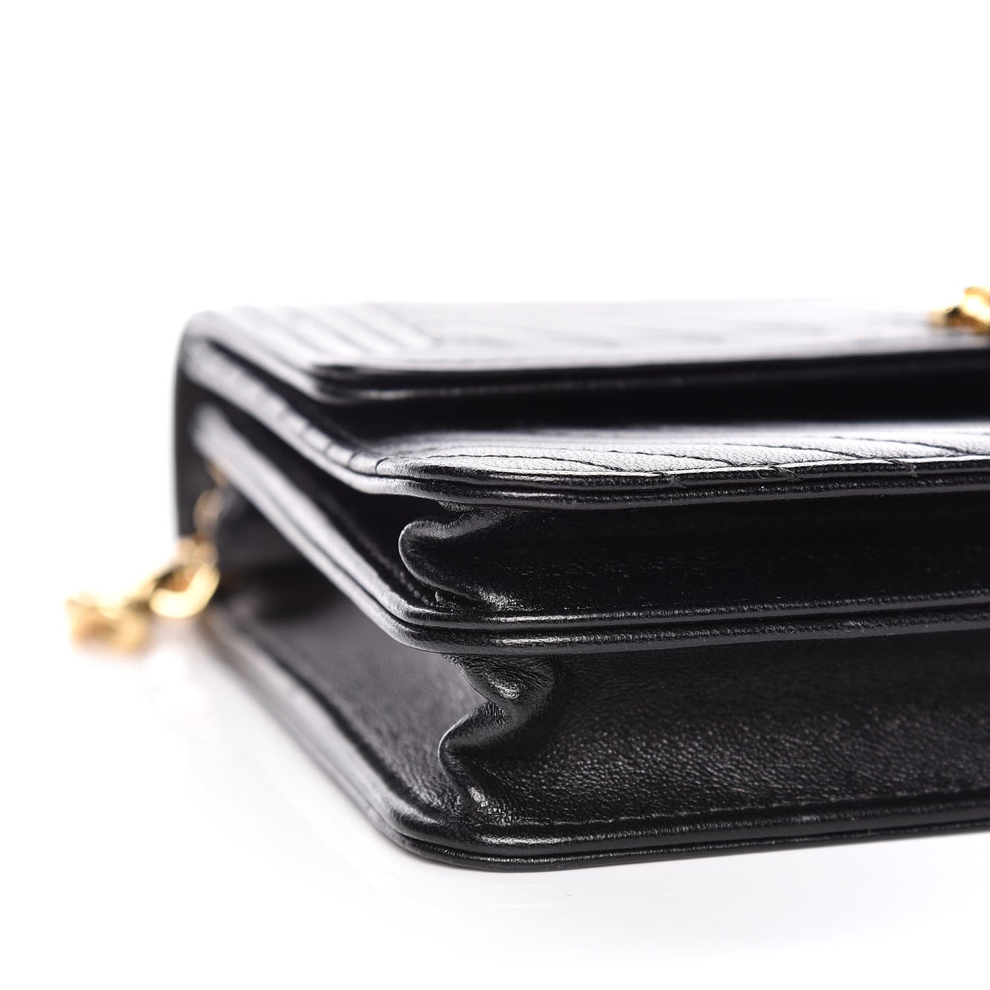 Lambskin Chevron Quilted Boy Square Wallet on Chain WOC Black