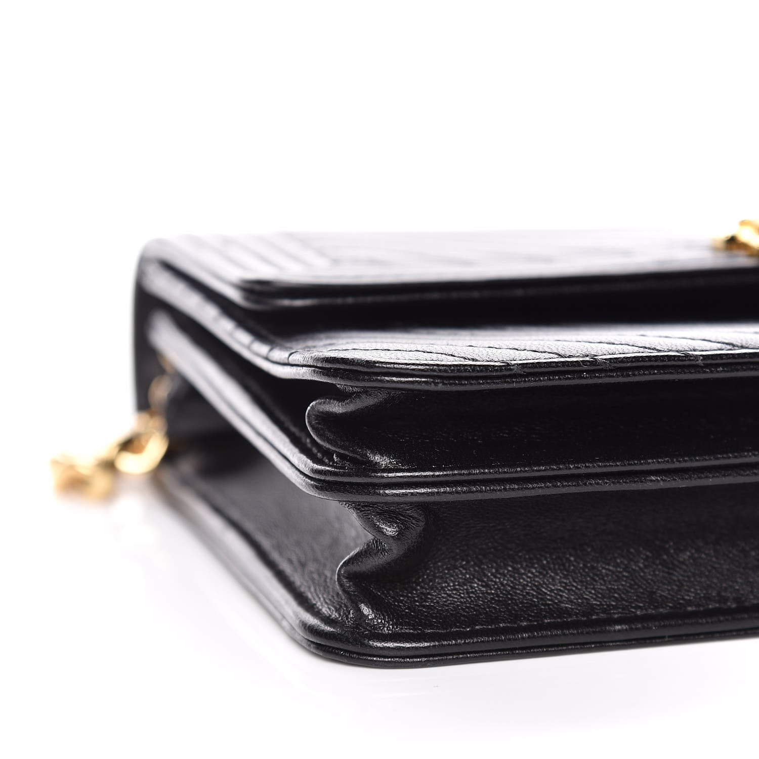 Chanel Lambskin Chevron Quilted Boy Square Wallet on Chain WOC Black 10 of 12