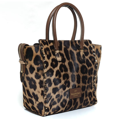 Valentino Garavani Calf Hair Leopard Print Rockstud Double Handle Tote Leopard 3 of 10