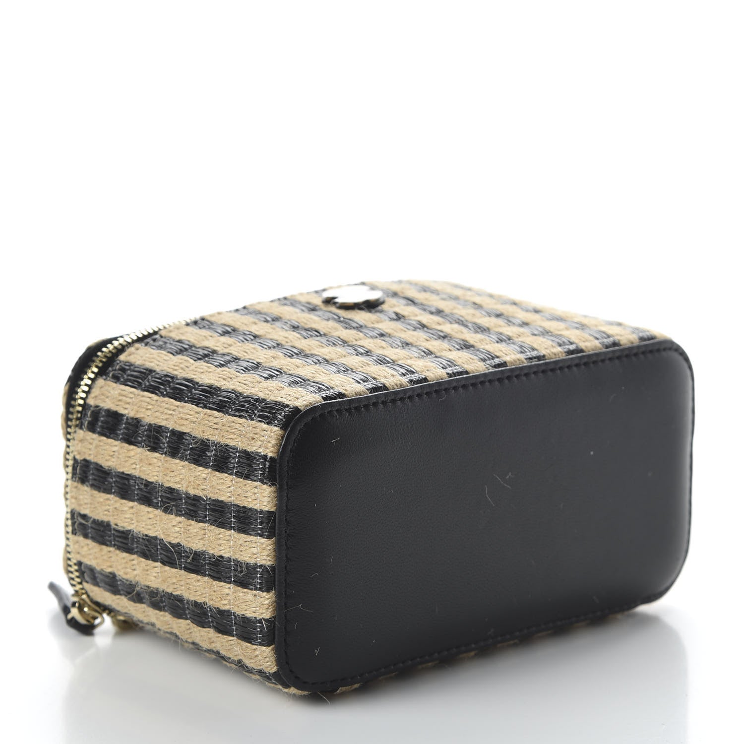 Chanel Raffia Jute Striped Small Vanity Case With Chain Black Beige 4 of 11