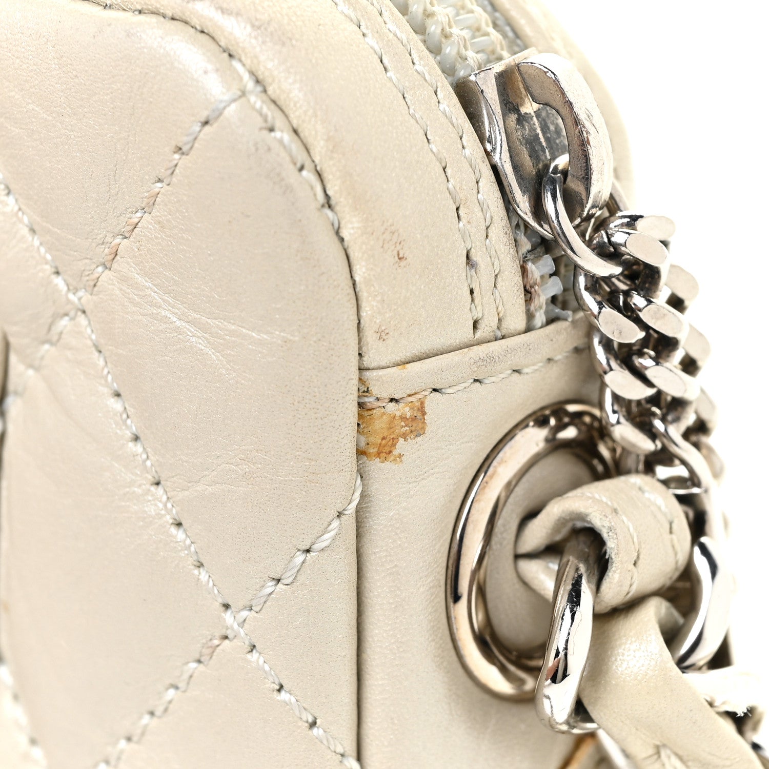 Chanel Aged Calfskin Quilted Cotton Club Pochette White 11 of 15