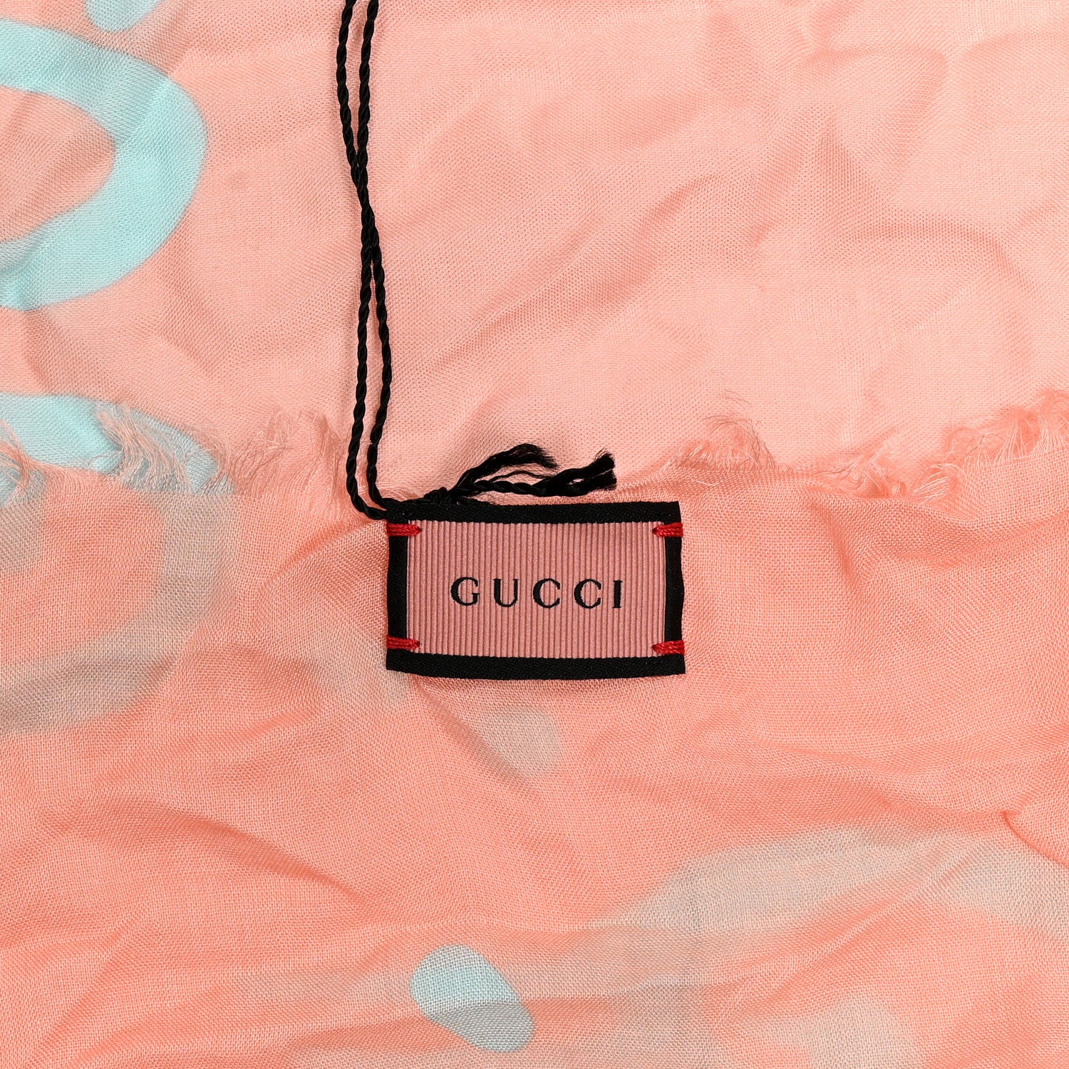 Gucci Modal Silk GG Writers Fringe Shawl Old Rose Sky Blue 2 of 3